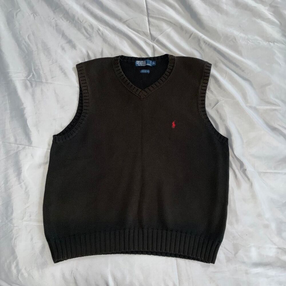 Polo Ralph Lauren Sweater Vest Men’s XL Black 100% Cotton Red Pony V Neck